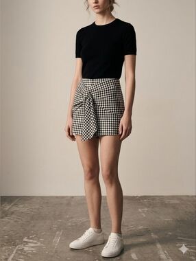 Zara Black & White Gingham Tie Skort